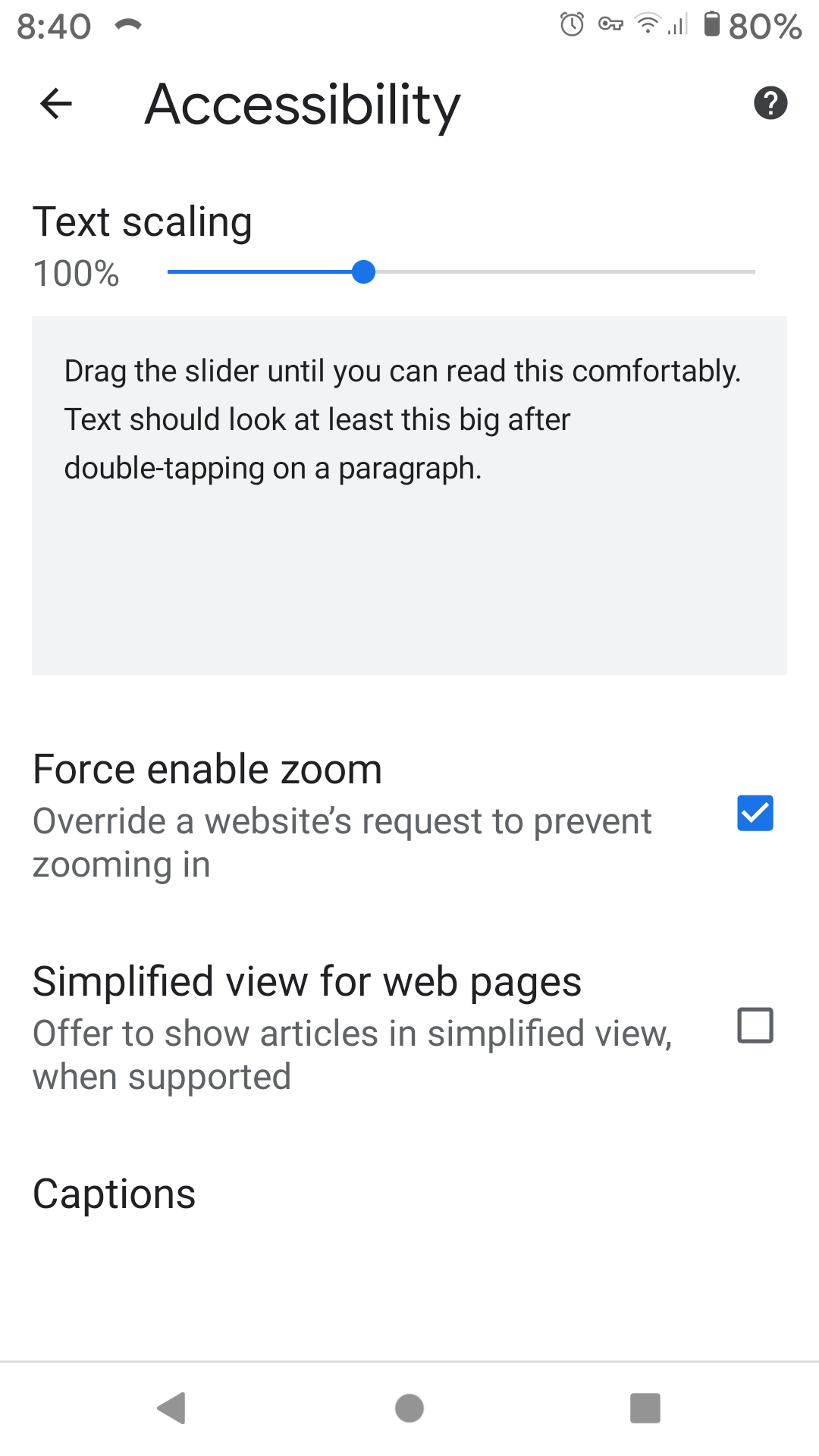 Chrome on Android font settings