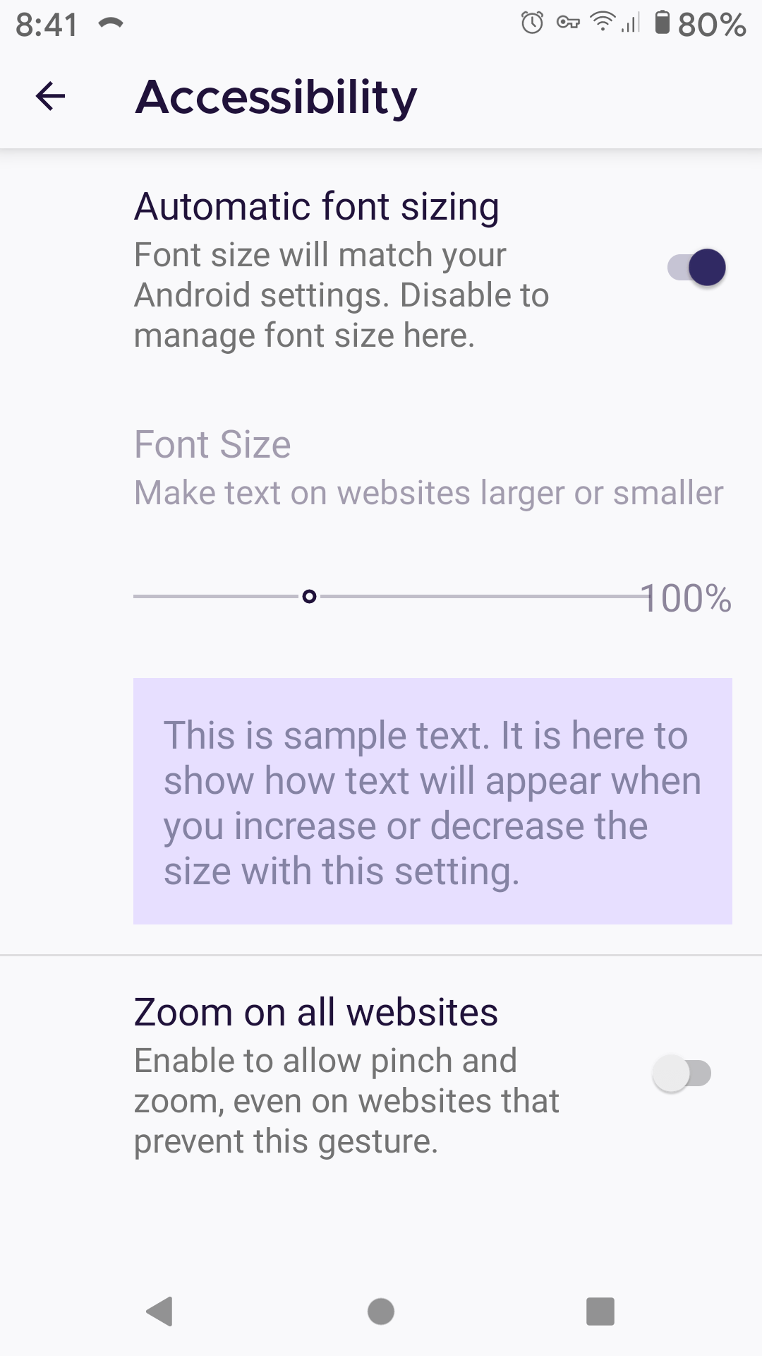 Firefox on Android font settings