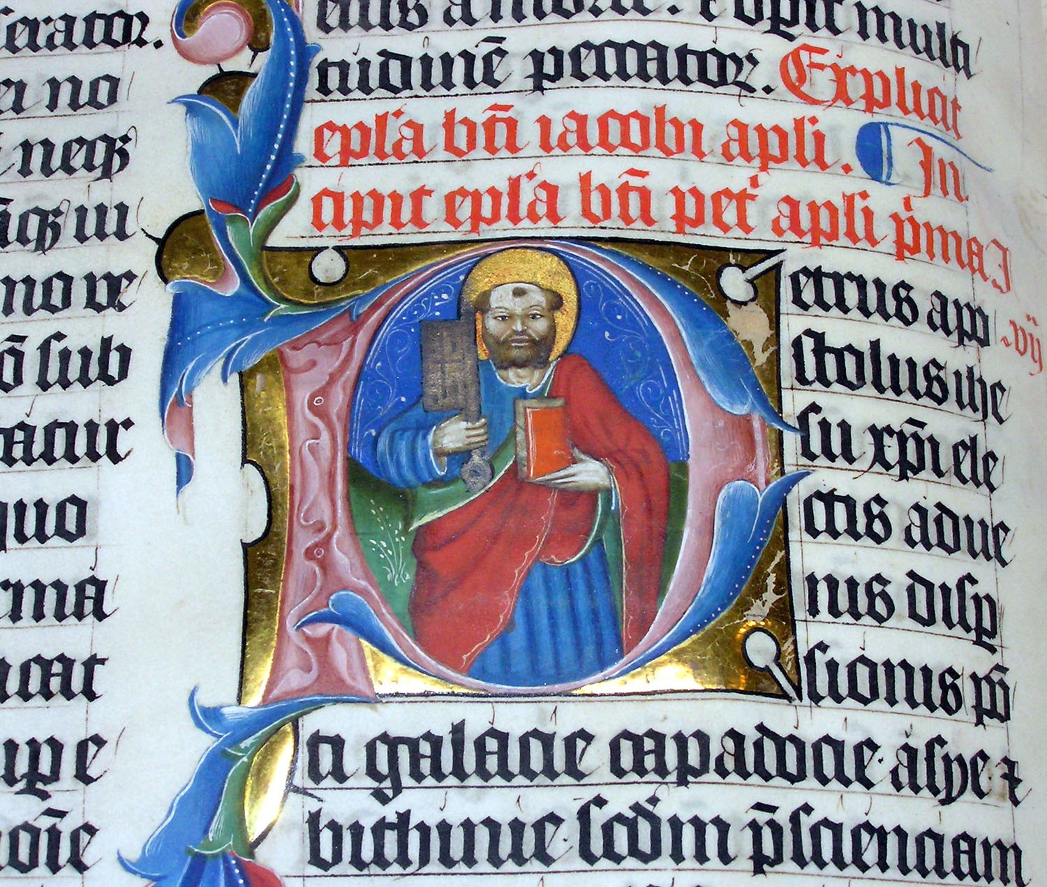 Rubrication and illumination in the Malmesbury Bible from 1407 - Source: Wikipedia