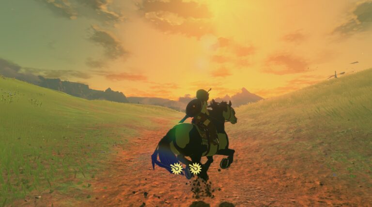 Linkle on horseback at dusk