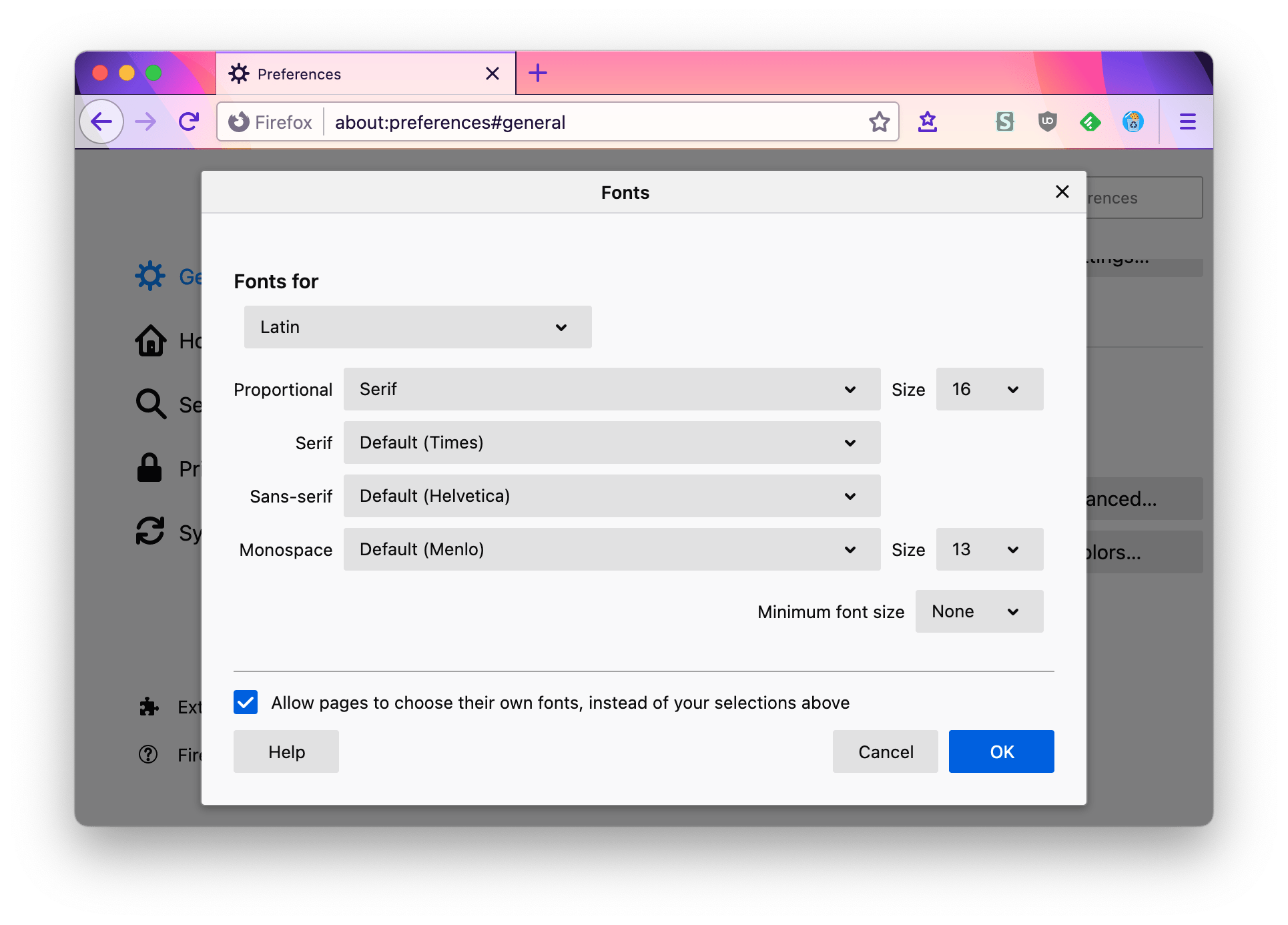 Firefox on Mac font settings