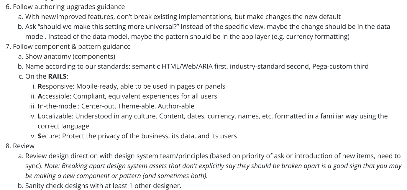 A portion of design guidance for the team