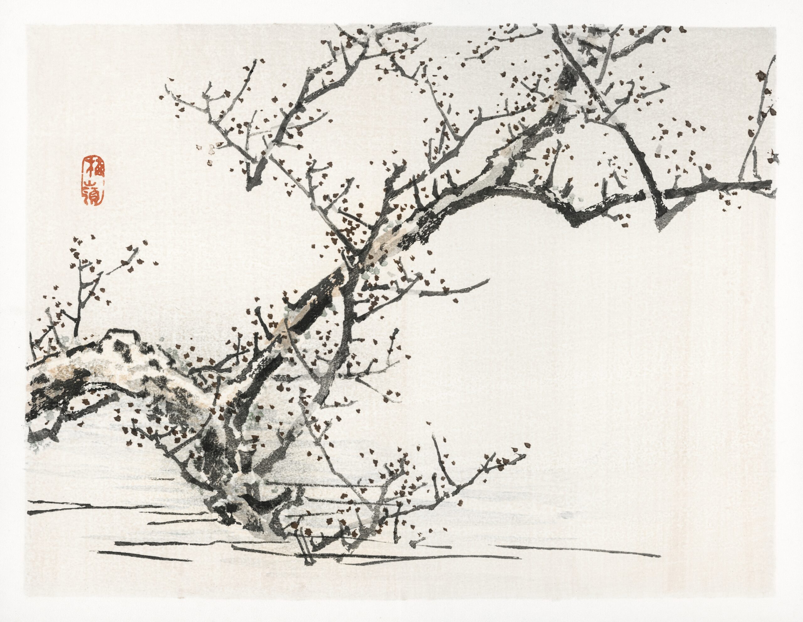 Tree against the backdrop of water by Kōno Bairei (1844-1895). Digitally enhanced from our own original 1913 edition of Bairei Gakan.