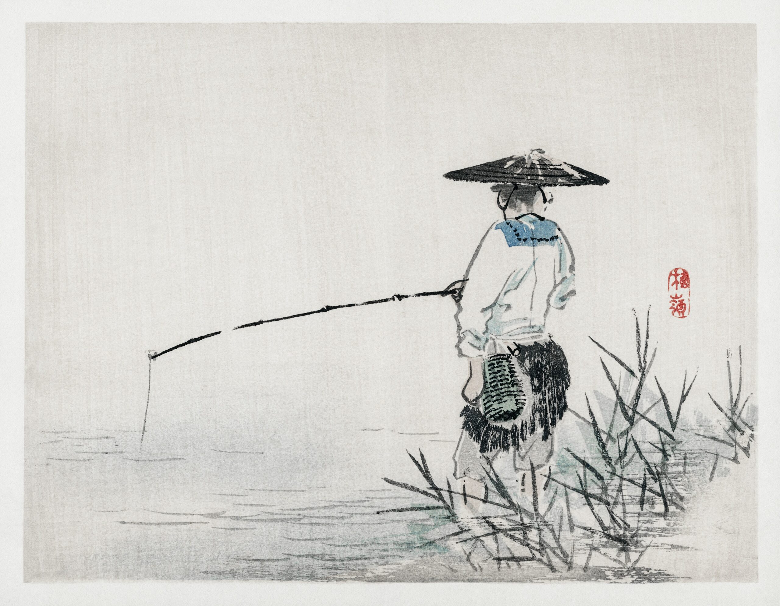 Fisherman by Kōno Bairei (1844-1895). Digitally enhanced from our own original 1913 edition of Barei Gakan.