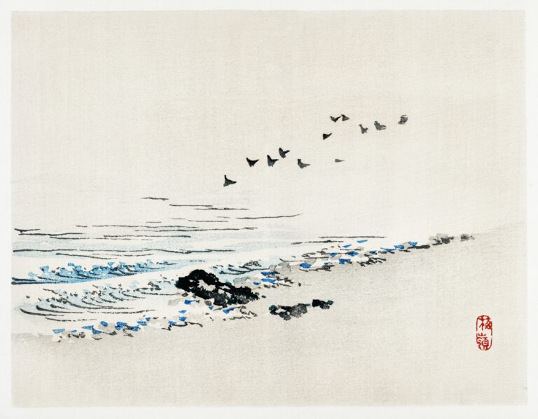 Beach scenery by Kōno Bairei (1844-1895). Digitally enhanced from our own original 1913 edition of Barei Gakan.