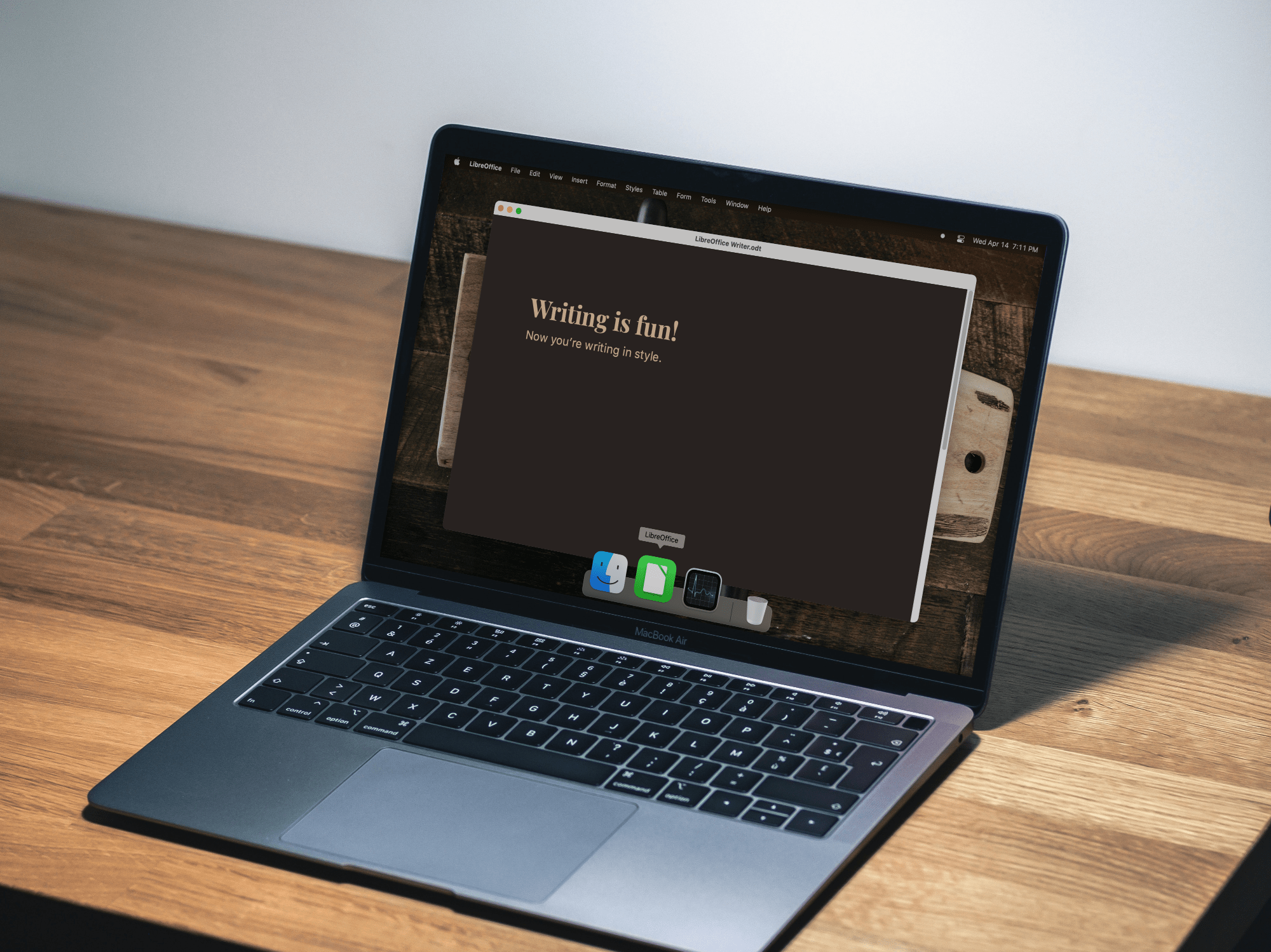 Distraction free LibreOffice Writer and dock icon example