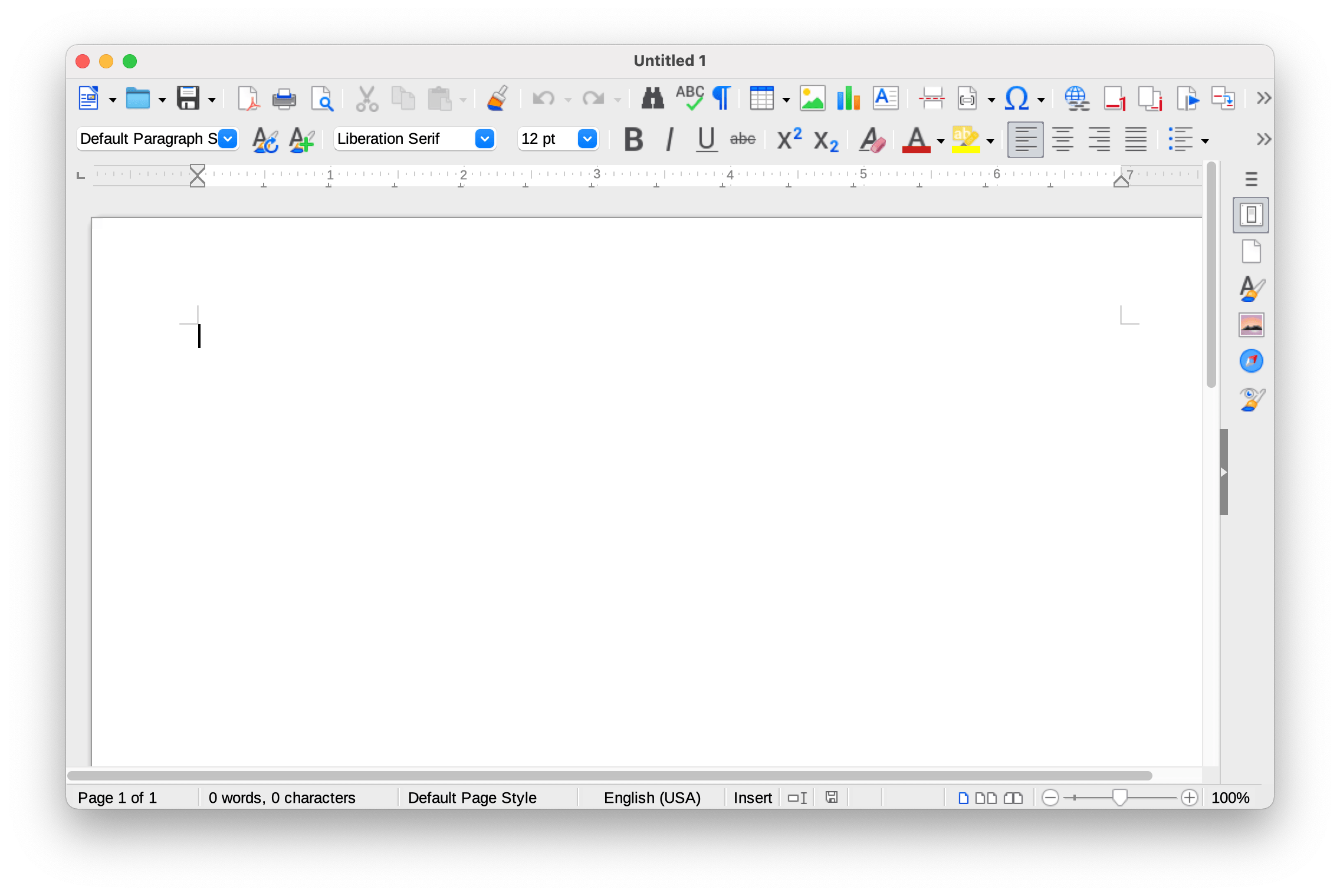 Libre Office Writer's initial state covered in toolbars and UI noise