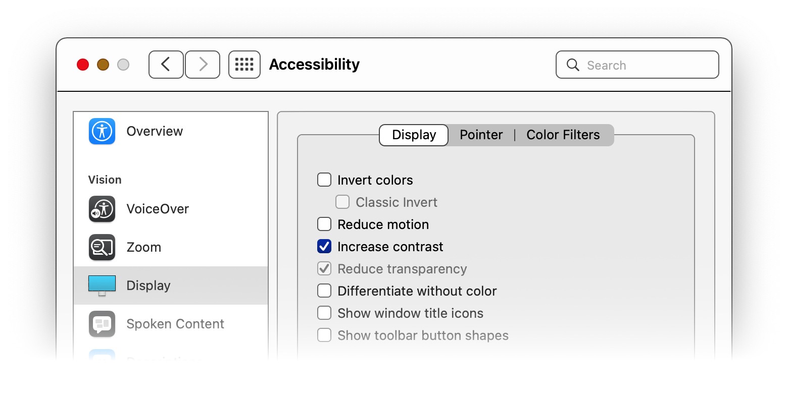 MacOS accessibiltiy settings window