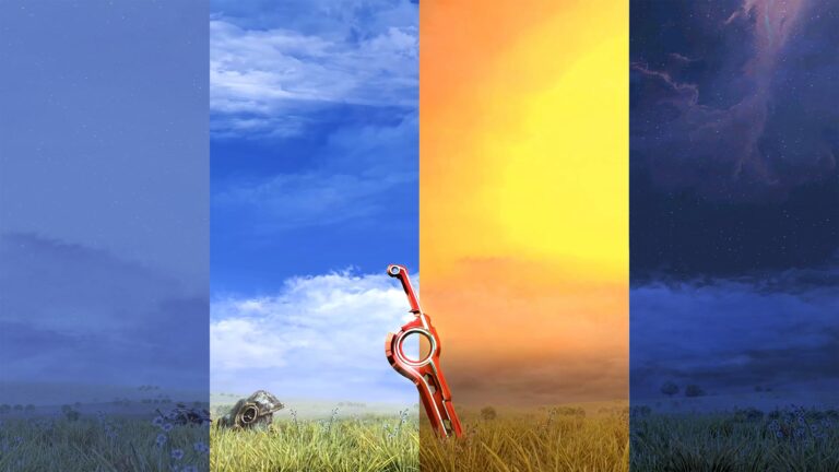 Day and night cycle of Xenoblade's Monado in a field